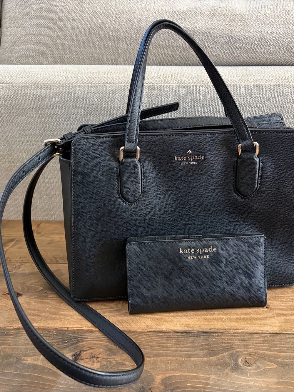 kate spade Black Leather Satchel with Matching Wallet
